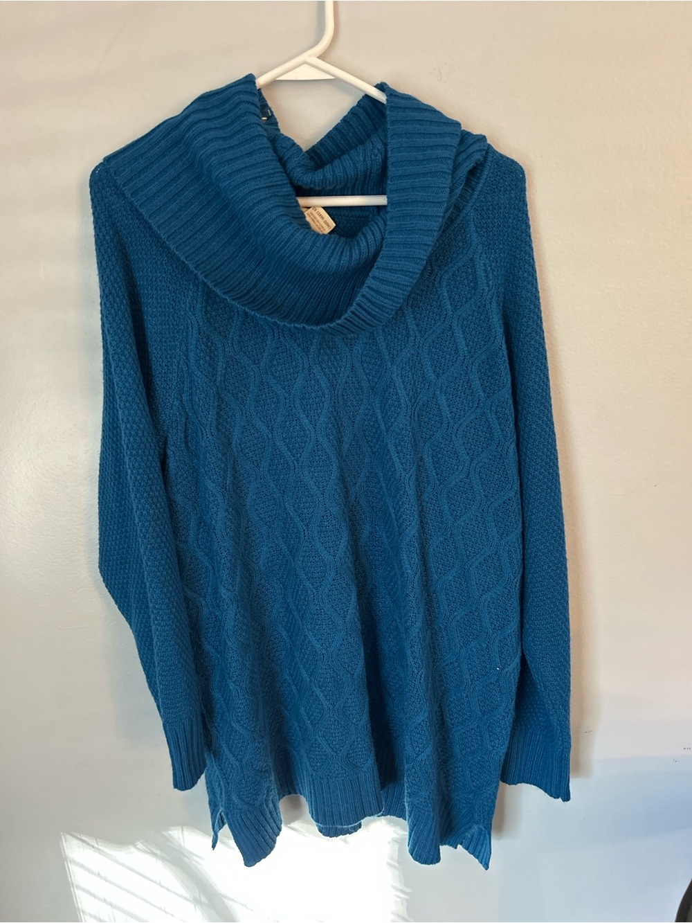 Faded Glory Teal Cable-Knit Cowl Neck Sweater